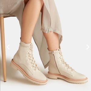 Dolce Vita | Whitny Sandstone Canvas Lace Up Combat Boot Tapered Toe